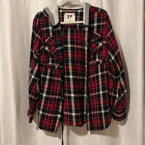 Free people hooded flannel with drawstring